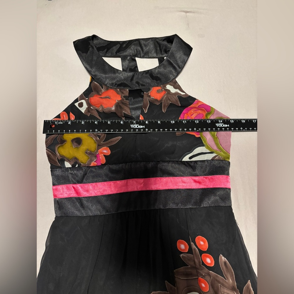 SUE WONG Women Sleeveless Silk Black Floral Print Long Maxi Dress Size 4 - Picture 16 of 16